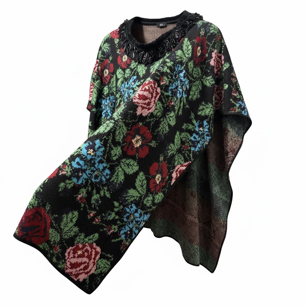 Aldomartins Portugal Floral Poncho Sweater, One Size, Gorgeous